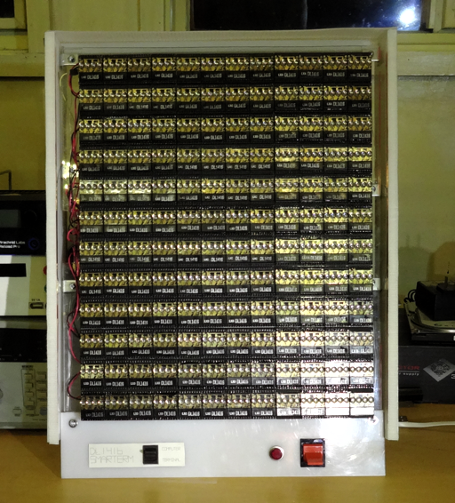 Front of computer with bezel removed showing array of LED modules